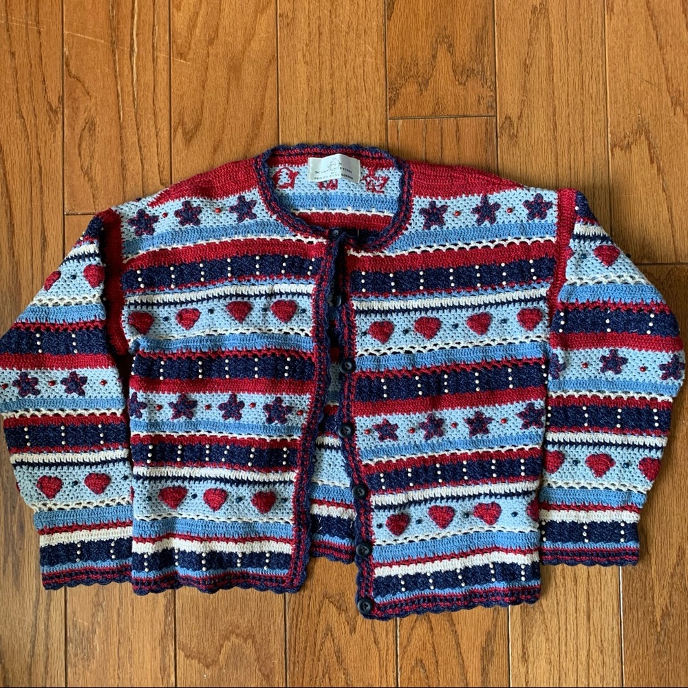 Vintage Design Options by Phillip and Jane Gordon Red Blue Star Knit Sweater
